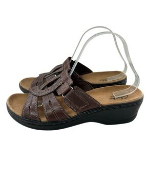 CLARKS Bendables Brown Leather Slide Wedge Sandals 10